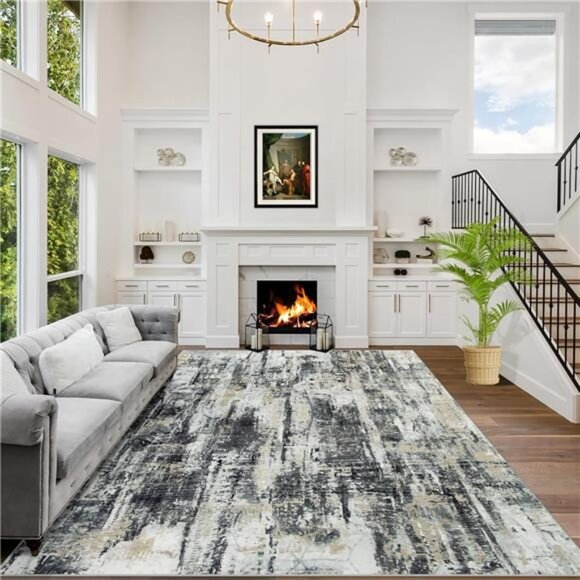 5x7 Area Rugs Washable Rug: Modern Abstract Living Room Rug Soft Anti-Skid Thin - Picture 1 of 7